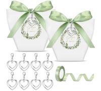 Otuuz 50 Set Scatoline Portaconfetti Bomboniere Matrimonio, Bianco | Sacchetti Confetti con Nastro e Ciondolo Cuore, Per Comunione, Battesimo, Cresima, Fidanzamento, Nozze, Compleanno, Grazie