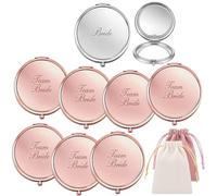 Otuuz 8 Pezzi Specchietti da Borsetta Regalo Matrimonio per Sposa e Damigelle - 1 Bride + 7 Team Bride Specchi Compatti con Sacchetto in Velluto, Argento e Oro Rosa, Accessori Addio al Nubilato