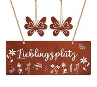 Otuuz Cartello per Porta in Metallo da Appendere Colore Ruggine 25 x 10 cm Cartello da Parete Rustico Bella Decorazione da Giardino Segno di Metallo con 2 Farfalle per Casa Estate Giardino