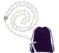 Otuuz Collana di Rosario in Perle di Vetro Bianco con Sacchetto Regalo in Velluto Collana Cattolica Religiosa con Ciondolo Croce Collana di Preghiera Elegante Regali per Prima Comunione Donna