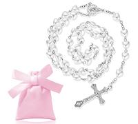 Otuuz Collana Rosario con Perline Cattoliche e Ciondolo Croce in Metallo Argento e Borsa in Velluto con Coulisse per Donna Uomo