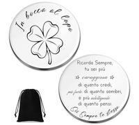 Otuuz Moneta Portafortuna Moneta Decisionale Regalo Monete in Acciaio Inossidabile Monete a Quadrifoglio con Borsa in Velluto Nero Portachiavi Portafortuna per Donne Uomini Amici Famiglia