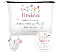 Otuuz Set Regalo Migliore Amica e Sorella 1 Borsa per Cosmetici 1 Specchio da Trucco con Specchio Ingranditore e 1 Portachiavi con Ciondolo di Fiore Regali Amica Compleanno Natale