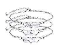 OTXIXTO 3 PZ Personalizzato Bracciali A Forma di Cuore Set Personalizzato 1～3 Nomi per Le Donne Amicizia BFF Bracciali per 3 Sorelle(Argento 3 PZ)