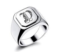 OTXIXTO Anello Iniziale per Uomo Donna Nome Personalizzato Inciso Lettera Anello Sigillo Acciaio Inossidabile Regalo per la Festa del papà Regolatori di Dimensione Dell'anello (Argento, Taglia14)