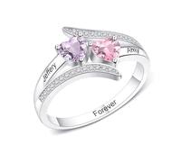 OTXIXTO Anello Personalizzato Con 2 Cuore Pietre di Nascita e Nomi Incisi Anello in Argento Sterling 925 per Donna Fidanzata Moglie Madre Regali di Fidanzamento (Taglia 9)