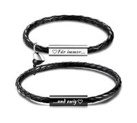 OTXIXTO Bracciale Coppia in Pelle Personalizzato per Uomo Donna | Testo/Data/Simbolo Inciso, Set di Gioielli Personalizzati con Ciondolo in Acciaio Inox, Regalo Commovente per Moglie Marito