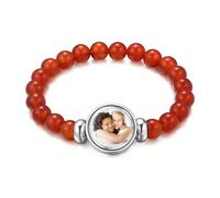 OTXIXTO Bracciale di Pietre Naturali Personalizzato per Donna Uomo Bracciale di Perle Tonde da 8mm Bracciale di Cristalli Naturali con Foto Bracciale di Perline Bracciale di Chakra (B: Pietra Rossa)