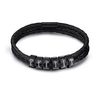 OTXIXTO Bracciale in Pelle da Uomo con Personalizzato Anelli di Nome Fibbia Magnetica Dono del Braccialetto ID per Lui papà Ragazzo Nonno Marito B6