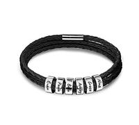 OTXIXTO Bracciale in Pelle da Uomo con Personalizzato Anelli di Nome Fibbia Magnetica Dono del Braccialetto ID per Lui papà Ragazzo Nonno Marito S6