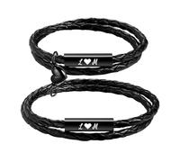 OTXIXTO Bracciale in Pelle Personalizzati per Coppie con Nome Inciso Data e Simboli Set di Bracciali Coordinati per Uomo e Donna con Ciondoli a Forma di Cuore Regali per i Vostri Cari - B3