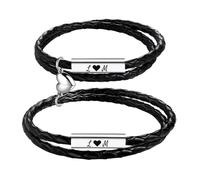 OTXIXTO Bracciale in Pelle Personalizzati per Coppie con Nome Inciso Data e Simboli Set di Bracciali Coordinati per Uomo e Donna con Ciondoli a Forma di Cuore Regali per i Vostri Cari - B2