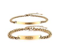 OTXIXTO Bracciale Personalizzato Abbinato per Coppia Inciso Nome Data Gioiello Regolabile in Acciaio Inossidabile Bracciali Coppia per Lui & Lei Regalo per San Valentino Anniversario - Oro