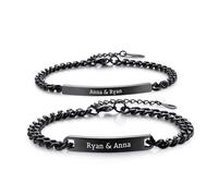 OTXIXTO Bracciale Personalizzato Abbinato per Coppia Inciso Nome Data Gioiello Regolabile in Acciaio Inossidabile Bracciali Coppia per Lui & Lei Regalo per San Valentino Anniversario - Nero