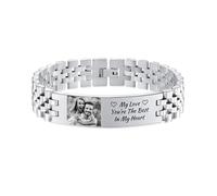 OTXIXTO Bracciale Personalizzato per Uomo con Immagine/Testo Inciso Bracciale A Maglia Regolabile in Acciaio Inossidabile da Uomo Regali per Papà Marito Figlio Fidanzato Festa del Papà (Stile B3)