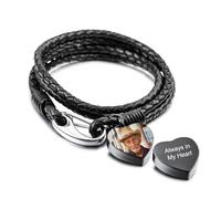 OTXIXTO Bracciale Urna per Ceneri con Foto Testo Personalizzata Bracciale Commemorativo con Ciondolo a Urna Cuore Gioiello Ricordo per Cremazione per Uomo Donna con Kit di Riempimento -B1: 9 Pollici
