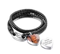 OTXIXTO Bracciale Urna per Ceneri con Foto Testo Personalizzata Bracciale Commemorativo con Ciondolo a Urna Cuore Gioiello Ricordo per Cremazione per Uomo Donna con Kit di Riempimento -A1: 8.5 Pollici
