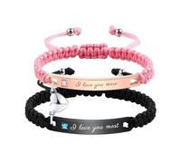 OTXIXTO Braccialetti Coordinati Personalizzati per Coppie Bracciali per Coppia Intrecciato Regolabili con Cuore Collegabile Incisione Relazione Nome Bracciale Gioielli Regali per Coppie (Stile A6)