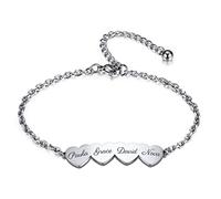 OTXIXTO Braccialetti Donna Personalizzati con 2-5 Nome Incisi Cuori Bracciale con Ciondoli per Amicizia, Madri, Collegamento Regolabile, Regalo per Amico, Compleanno, Damigella d'Onore