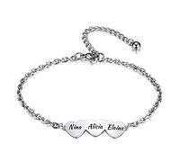 OTXIXTO Braccialetti Donna Personalizzati con 2-5 Nome Incisi Cuori Bracciale con Ciondoli per Amicizia, Madri, Collegamento Regolabile, Regalo per Amico, Compleanno, Damigella d'Onore