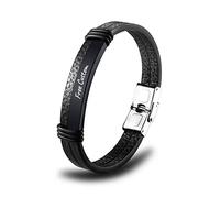 OTXIXTO Braccialetti Personalizzati per Uomo Donna, Identificazione Personalizzata Bracciale Incisione Nome Data Vera Pelle, Etichetta in Acciaio Inossidabile Gioielli Intrecciati Regali del Padre