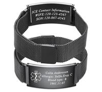 OTXIXTO Braccialetto ID Medico Regolabile Incisione Personalizzata Informazioni di Emergenza Braccialetti di Allerta Medica per Donne Uomini Adatti per Autismo Anziani Diabetici Allergie Epilessia-B2