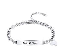 OTXIXTO Bracciali a Barra Personalizzati con Nome Inciso per Donne Fidanzate con Catena Regolabile e Charm a Cuore Gioielli in Acciaio Inossidabile Regali per Damigelle d'Onore
