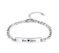 OTXIXTO Bracciali a Barra Personalizzati con Nome Inciso per Donne Fidanzate con Catena Regolabile e Charm a Cuore Gioielli in Acciaio Inossidabile Regali per Damigelle d'Onore