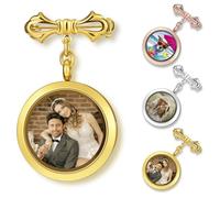 OTXIXTO Ciondoli con Foto a Forma di Bouquet da Sposa Personalizzati Spilla con Ciondolo Portafoto in Vetro Rotondo a Doppia Faccia Personalizzato Regalo di Nozze per la Sposa e lo Sposo - Oro