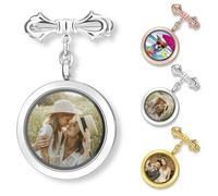 OTXIXTO Ciondoli con Foto a Forma di Bouquet da Sposa Personalizzati Spilla con Ciondolo Portafoto in Vetro Rotondo a Doppia Faccia Personalizzato Regalo di Nozze per la Sposa e lo Sposo - Argento