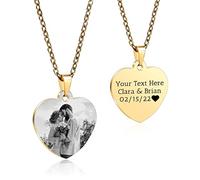 OTXIXTO Ciondolo Cuore Personalizzato per Donne Incisione Nome/Testo/Data Collana con Immagine in Bianco e Nero per Coppie dell'Acciaio Inossidabile Amanti Gioielli Regali per Damigella D'onore(Oro 34