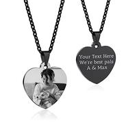 OTXIXTO Ciondolo Cuore Personalizzato per Donne Incisione Nome/Testo/Data Collana con Immagine in Bianco e Nero per Coppie dell'Acciaio Inossidabile Amanti Gioielli Regali per Damigella D'onore(Nero34