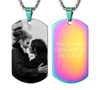 OTXIXTO Collana con Ciondolo con Piastrina per Cani Personalizzata con Incisione di Testo/Immagine Colorata/in Bianco e Nero per Gioielli in Acciaio Inossidabile da Uomo e Donna, con Portachiavi