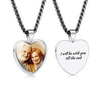 OTXIXTO Collana con Foto Commemorativa Personalizzata Ciondolo a Cuore Personalizzato Collana con Immagine di Testo con Incisione Ricordo per Donna Uomo Mamma papà (Argento e Foto + Testo)