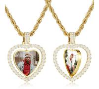 OTXIXTO Collana con Foto Personalizzata Collana con Ciondolo Girevole Rotondo/Cuore/ali d'Angelo in Oro Foto Personalizzate Fronte Retro Regalo per Uomo e Donna (G2, 28'')