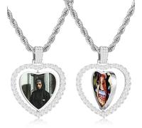 OTXIXTO Collana con Foto Personalizzata Collana con Ciondolo Girevole Rotondo/Cuore/ali d'Angelo in Oro Foto Personalizzate Fronte Retro Regalo per Uomo e Donna (G1, 26'')