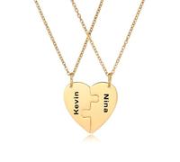 OTXIXTO Collana Cuore Personalizzata per Uomo Donna - Puzzle Abbinamento per Coppie in Acciaio Inossidabile - Incisione Nome/Data con Pietra di Nascita - D3