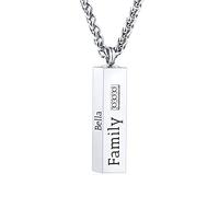 OTXIXTO Collana di Ceneri Personalizzata per Donna, Uomo, Acciaio Inossidabile, Nome/Data con Incisione con Pietre Portafortuna Urna Commemorativa, Gioielli per la Cremazione (Argento, Zirconia)