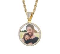 OTXIXTO Collana Hip Hop Personalizzata per Uomo Donna Collana Memoriale Personalizzata con Immagine Dentro/Testo Collane Ciondoli Foto Personalizzati (Pendente Oro Rotondo, 20" catena)