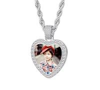 OTXIXTO Collana Hip Hop Personalizzata per Uomo Donna Collana Memoriale Personalizzata con Immagine Dentro/Testo Collane Ciondoli Foto Personalizzati (Pendente Argento Cuore, 22" catena)