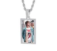 OTXIXTO Collana Hip Hop Personalizzata per Uomo Donna Collana Memoriale Personalizzata con Immagine Dentro/Testo Collane Ciondoli Foto Personalizzati (Pendente Argento Rettangolo, 22" catena)