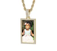 OTXIXTO Collana Hip Hop Personalizzata per Uomo Donna Collana Memoriale Personalizzata con Immagine Dentro/Testo Collane Ciondoli Foto Personalizzati (Pendente Oro Rettangolo, 24" catena)