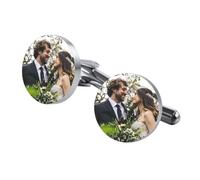 OTXIXTO Gemelli Classici in Acciaio Inossidabile per Uomo Iniziale/Data/Foto Personalizzata Gemelli da Uomo in Argento Regalo per Marito Sposo Padre della Sposa -A1
