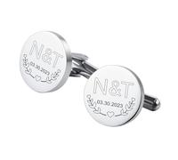 OTXIXTO Gemelli Classici in Acciaio Inossidabile per Uomo Iniziale/Data/Foto Personalizzata Gemelli da Uomo in Argento Regalo per Marito Sposo Padre della Sposa -A4