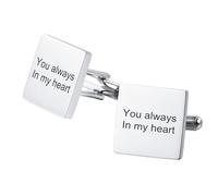 OTXIXTO Gemelli Classici in Acciaio Inossidabile per Uomo Iniziale/Data/Foto Personalizzata Gemelli da Uomo in Argento Regalo per Marito Sposo Padre della Sposa -B3