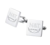 OTXIXTO Gemelli Classici in Acciaio Inossidabile per Uomo Iniziale/Data/Foto Personalizzata Gemelli da Uomo in Argento Regalo per Marito Sposo Padre della Sposa -B4