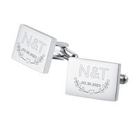 OTXIXTO Gemelli Classici in Acciaio Inossidabile per Uomo Iniziale/Data/Foto Personalizzata Gemelli da Uomo in Argento Regalo per Marito Sposo Padre della Sposa -C3