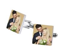 OTXIXTO Gemelli Classici in Acciaio Inossidabile per Uomo Iniziale/Data/Foto Personalizzata Gemelli da Uomo in Argento Regalo per Marito Sposo Padre della Sposa -B1