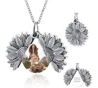 OTXIXTO Personalizzata Foto Argento Girasole Medaglione Collana per Donna Collana con Medaglione Memoriale con Immagine/Testo Interno Memoriale Sunshine Gioielli Regalo per Fidanzata Mamma (Stile A)