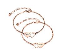 OTXIXTO Personalizzato 2/3/4 Pezzi Set di Acciaio Inossidabile Forma Cuore Collana/Bracciale Inciso Nomi Regalo per Madre Figlia Sorella Migliore Amico (2 Pezzi, Oro Rosa Bracciale)